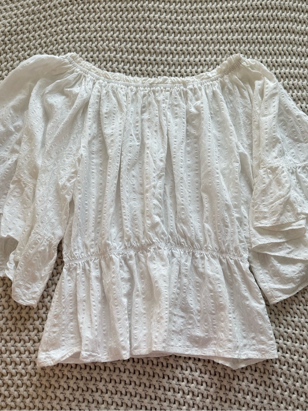 Women’s White Eyelet Off-Shoulder Peasant Top